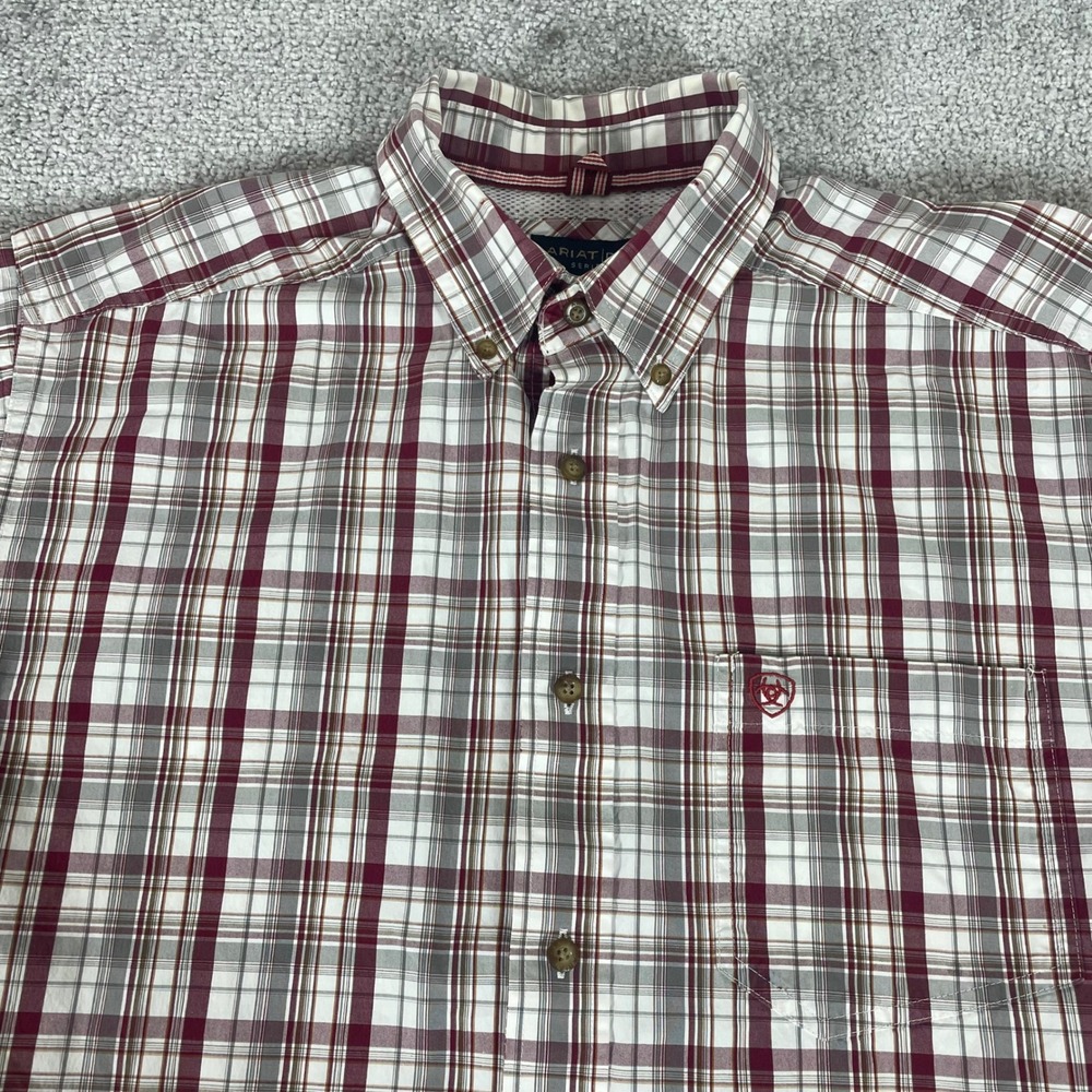 Ariat Pro Series Button Down Shirt Mens Large Classic Fit Plaid Stretch Mesh